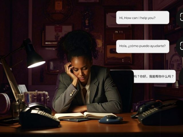 Modern AI receptionist handling customer support calls with a friendly digital interface.